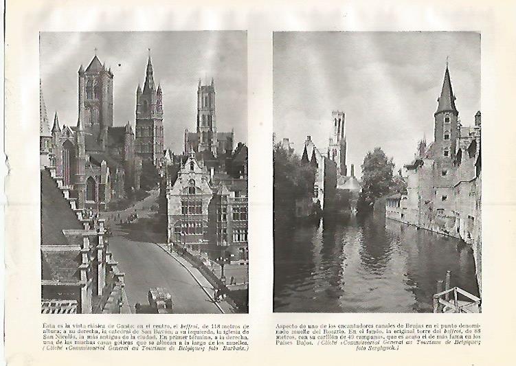 LAMINA GEOGRAFIA 0316: Vista de Gante y de Brujas Belgica