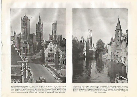 LAMINA GEOGRAFIA 0316: Vista de Gante y de Brujas Belgica