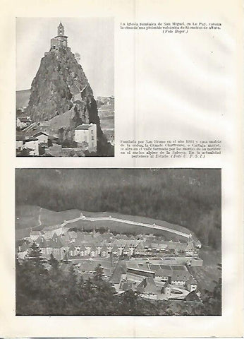 LAMINA GEOGRAFIA 0321: Iglesia romanica de San Miguel en Le Puy y vista aerea de San Bruno