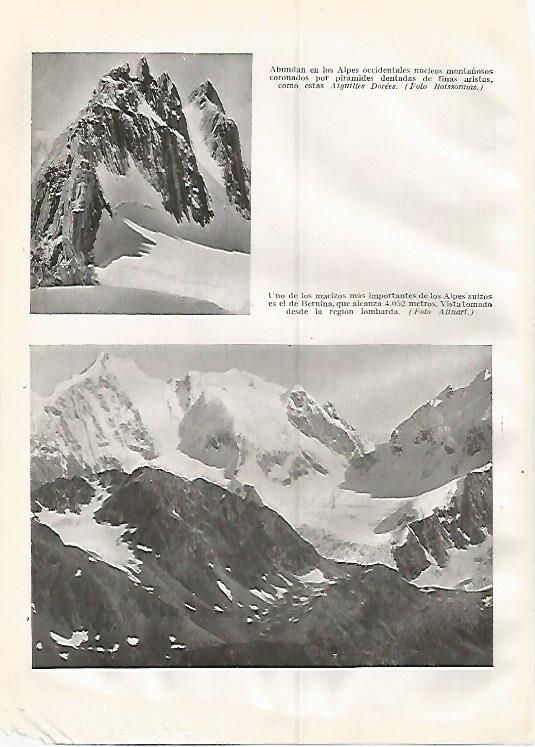 LAMINA GEOGRAFIA 0327: Aiguilles Dorees ymacizo Bernina en los Alpes