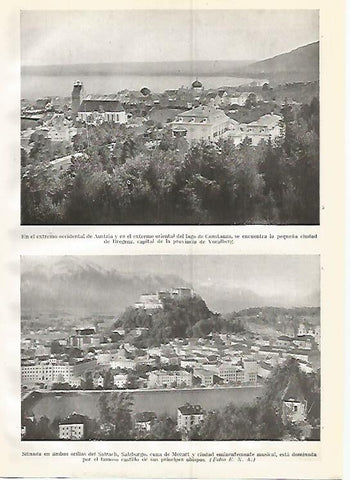 LAMINA GEOGRAFIA 0336: Vista de Bregenz y de Salzburgo Austria