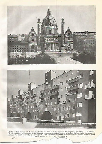 LAMINA GEOGRAFIA 0337: Iglesia de San Carlos  y barrio obrero de Viena Austria