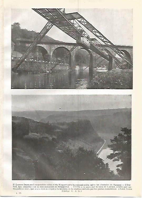 LAMINA GEOGRAFIA 0343: Ferrocarril de Wuppertal y el Rin a su paso por la Roca de Lorenei