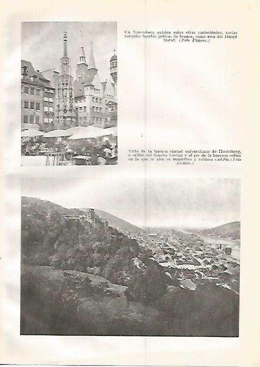 LAMINA GEOGRAFIA 0346: Vista de Nuremberg y vista aerea de Heidelberg Alemania
