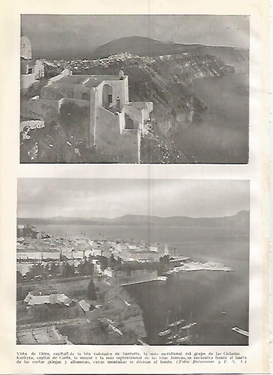 LAMINA GEOGRAFIA 0362: Vista de Santorini y de Kerkyra en Corfu Grecia