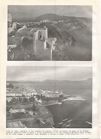 LAMINA GEOGRAFIA 0362: Vista de Santorini y de Kerkyra en Corfu Grecia