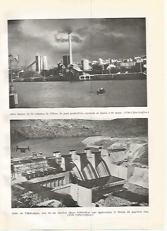 LAMINA GEOGRAFIA 0398: Altos hornos en Bilbao y Salto de Villalcampo