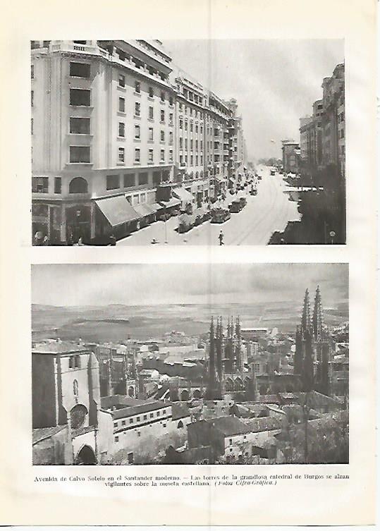 LAMINA GEOGRAFIA 0400: Avenida de Calvo Sotelo de Santander y las torres de la Catedral de Burgos
