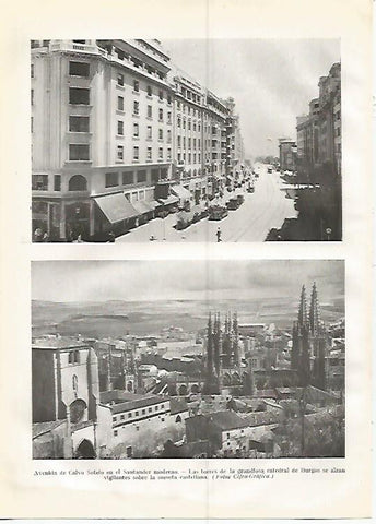 LAMINA GEOGRAFIA 0400: Avenida de Calvo Sotelo de Santander y las torres de la Catedral de Burgos