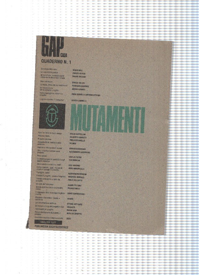 Quaderno numero 1 Mutamenti. Suplemento a Gap Casa num.50, agosto septiembre 1988