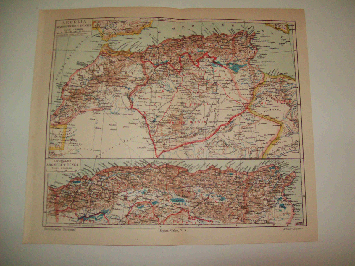 LAMINA ESPASA 12753: Mapa de Argelia Marruecos y Tunez