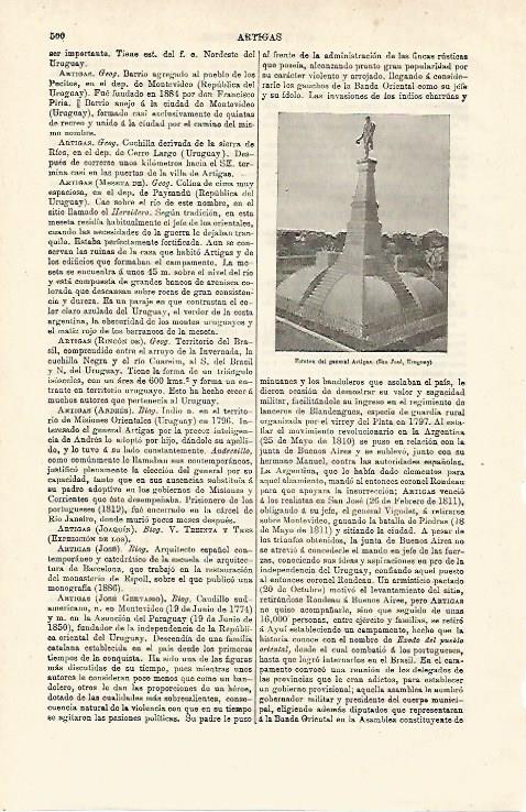 LAMINA ESPASA 12852: Estatua del general Artigas en San Jose Uruguay