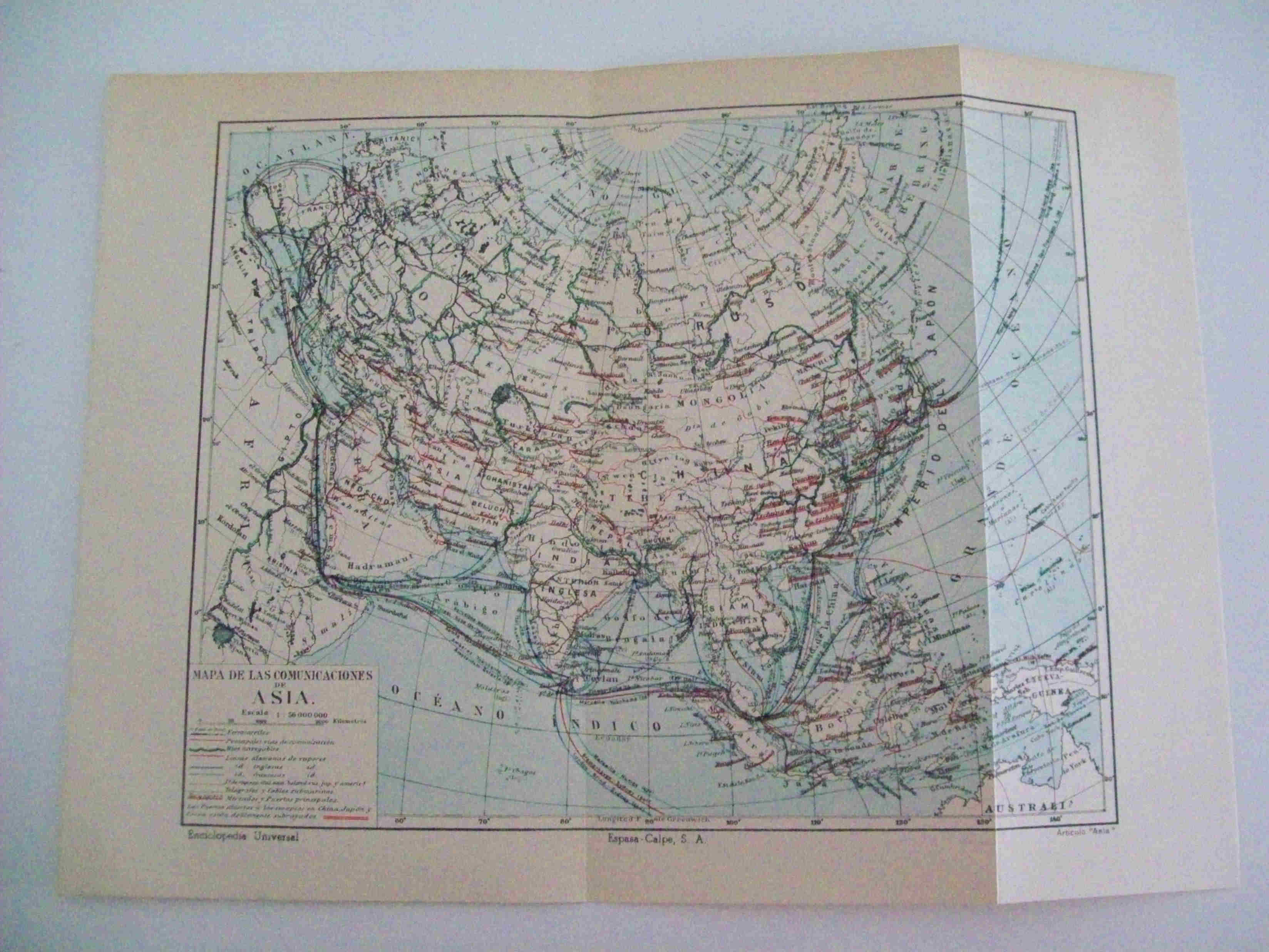 LAMINA ESPASA 12895: Mapa de las comunicaciones de Asia