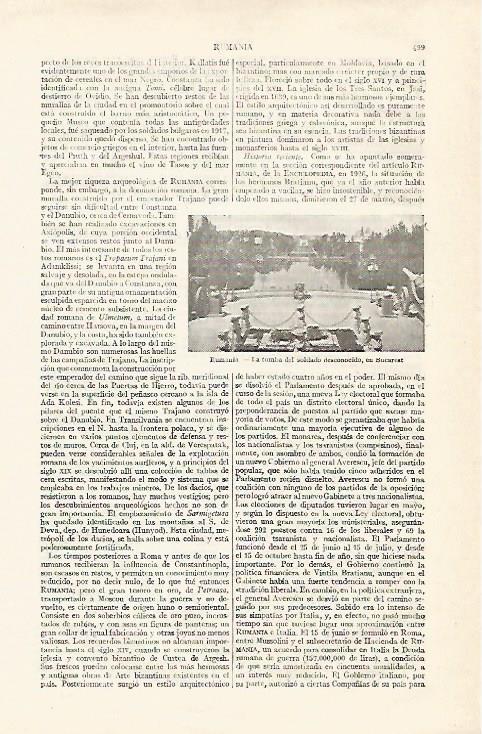 LAMINA ESPASA 14025: Tumba al soldado desconocido en Bucarest Rumania