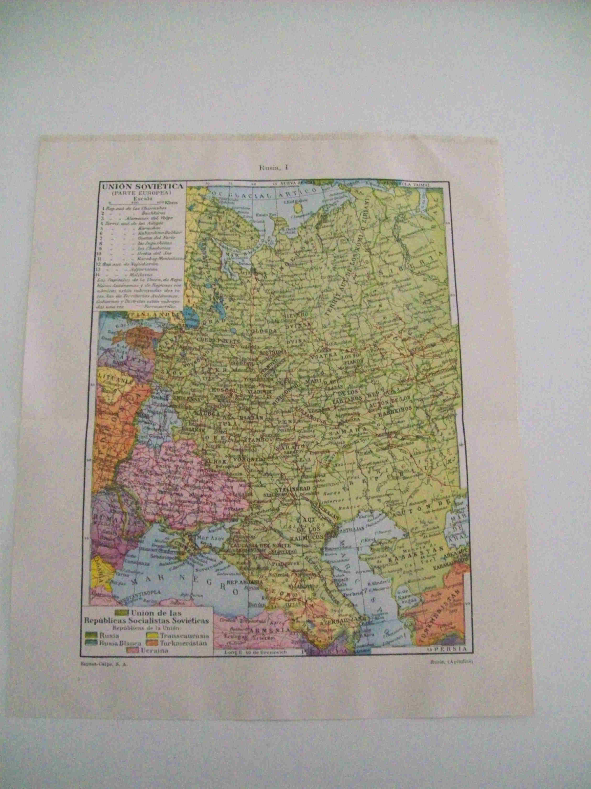 LAMINA ESPASA 14031: Mapa de la Union Sovietica parte Europea