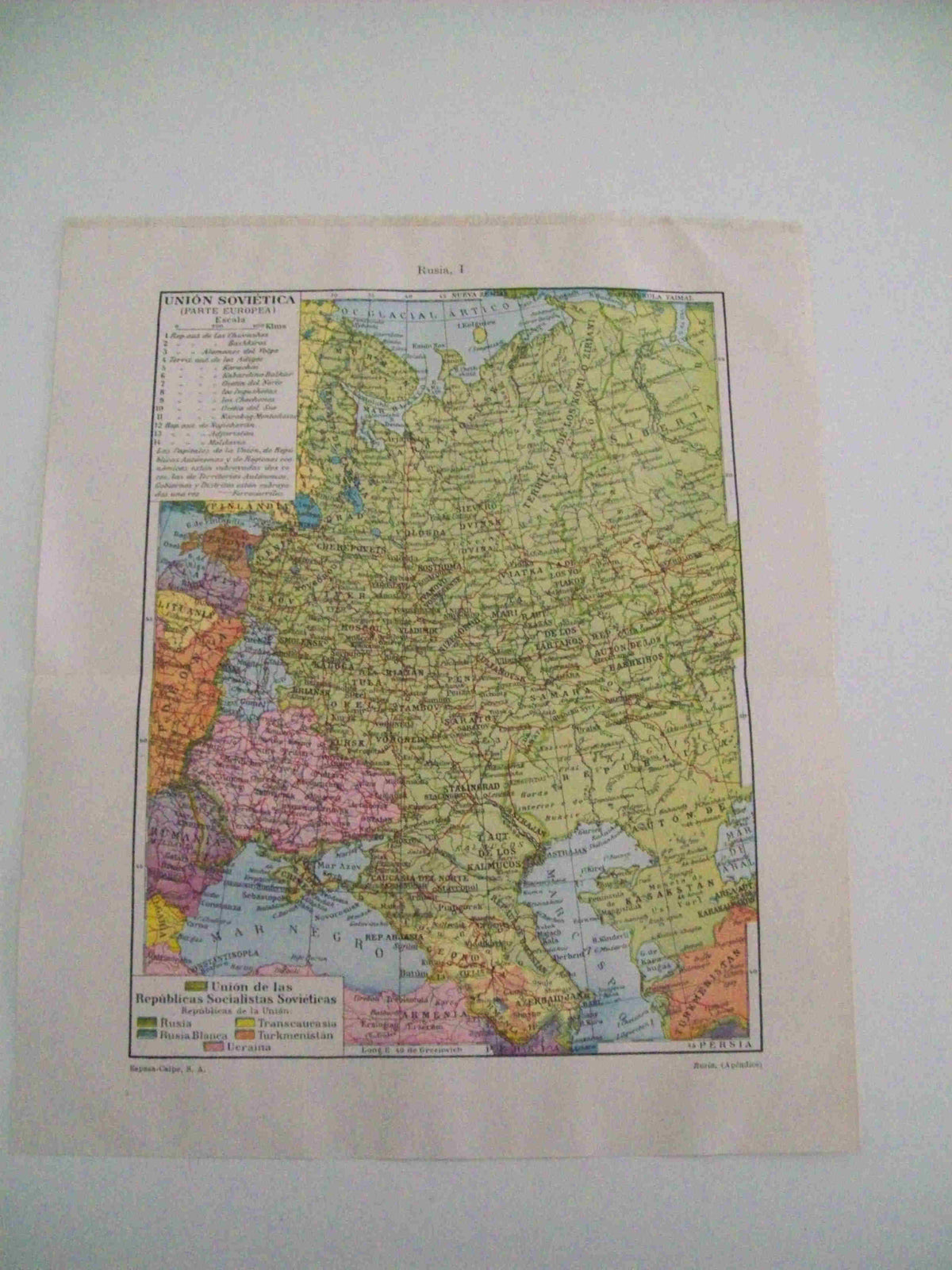 LAMINA ESPASA 14031: Mapa de la Union Sovietica parte Europea