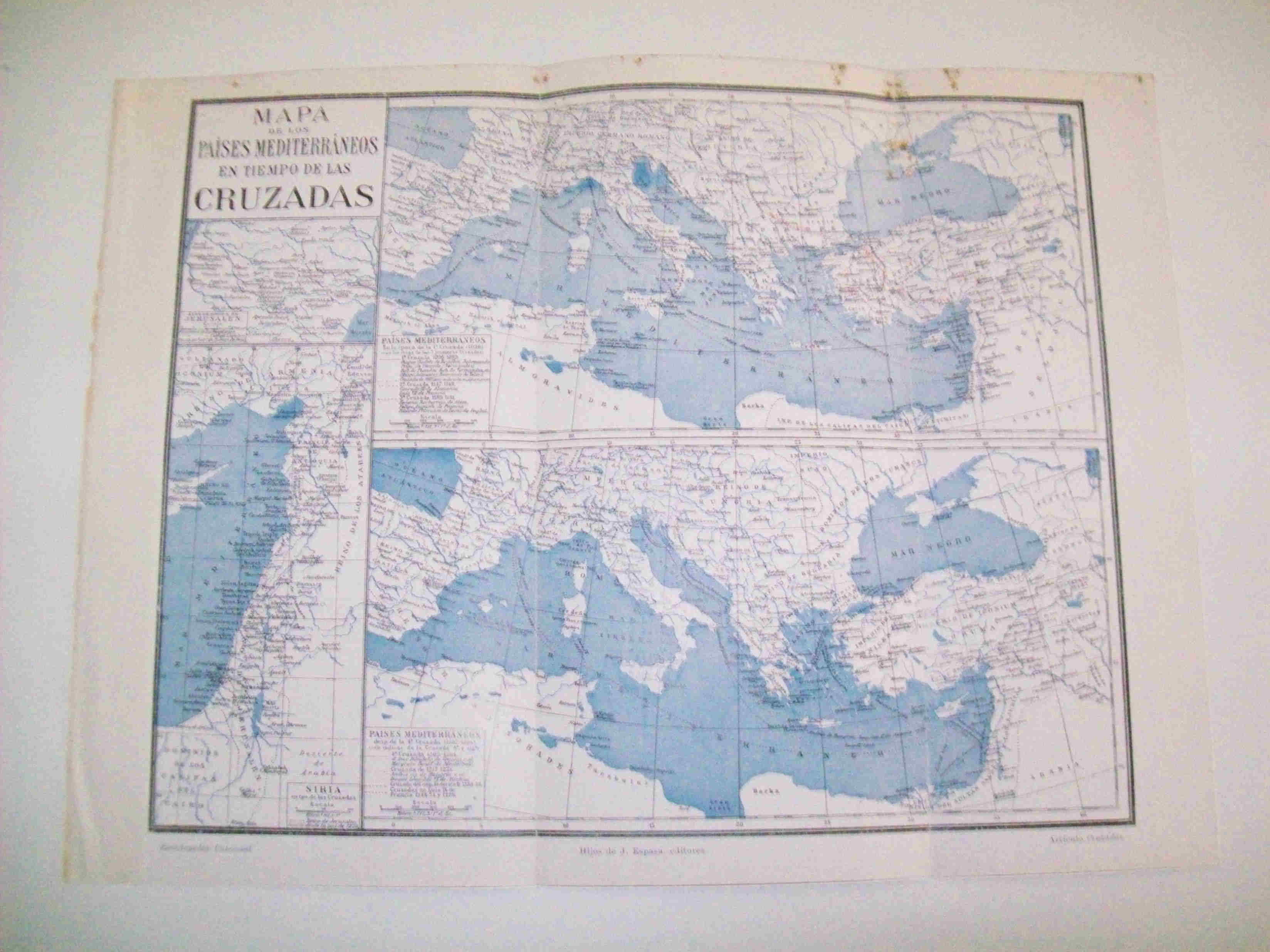 LAMINA ESPASA 14291: Mapa de los paises del Mediterraneo en epoca de las Cruzadas