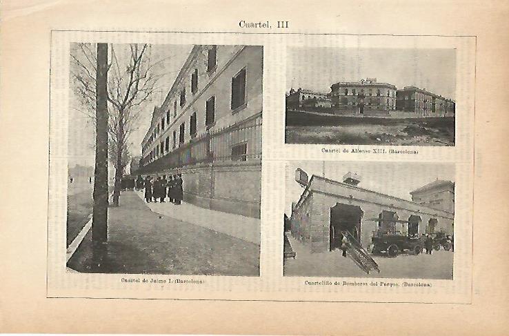 LAMINA ESPASA 14301: Cuartel de Jaime I  de Alfonso XII y de Bomberos en Barcelona 