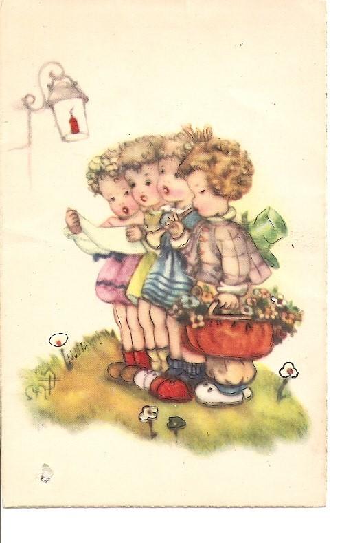 Postal 036391 : Cuarteto de niñas. Dibujo