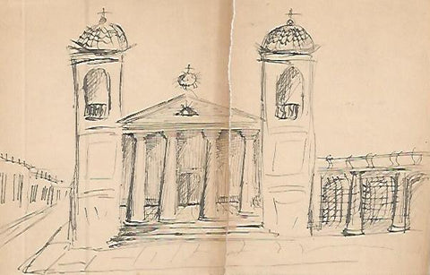 DIBUJO 3663: Dibujo boceto en lapiz. Iglesia