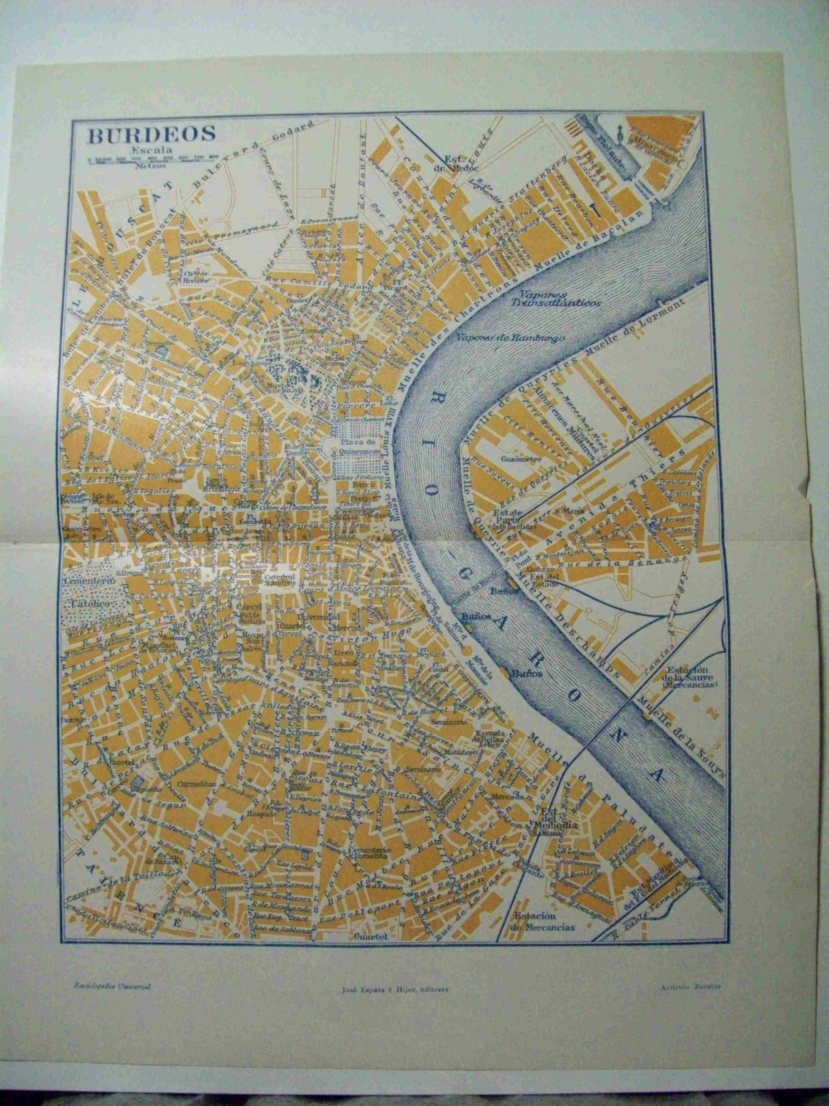 LAMINA ESPASA 11952: Plano de Burdeos Francia
