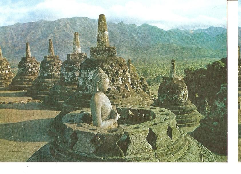 Postal 045047 : Open Stupa with a Budha inside at Borobudur. Central Java Indonesia