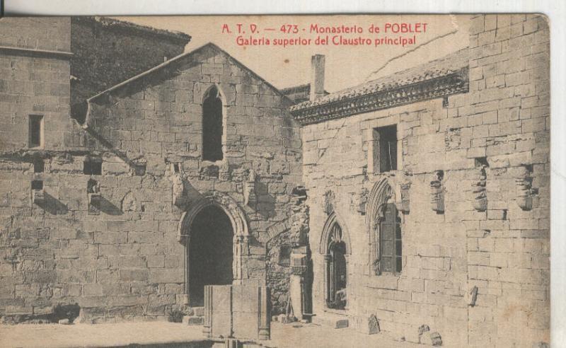 Postal B/N 0188 : Monasterio de Poblet: Galeria superior del claustro principal