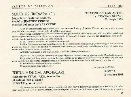 LAMINA 2916: Estrenos de teatro de 1903