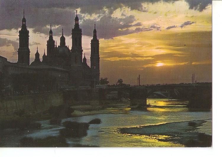 Postal 048155 : Zaragoza. Puesta de sol en el rio Ebro
