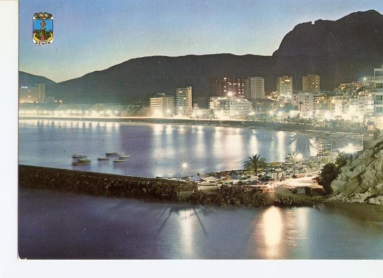 Postal 022686 : Puerte y playa Poniente de noche, Benidorm (España)