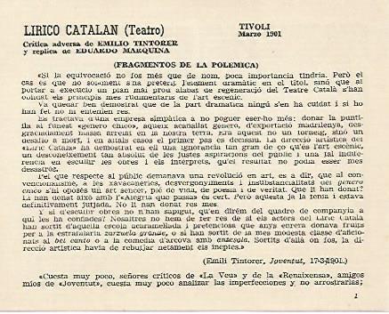 LAMINA 3024: Fragmento de la polemica del Teatro Lirico Catalan. Tivoli marzo 1901