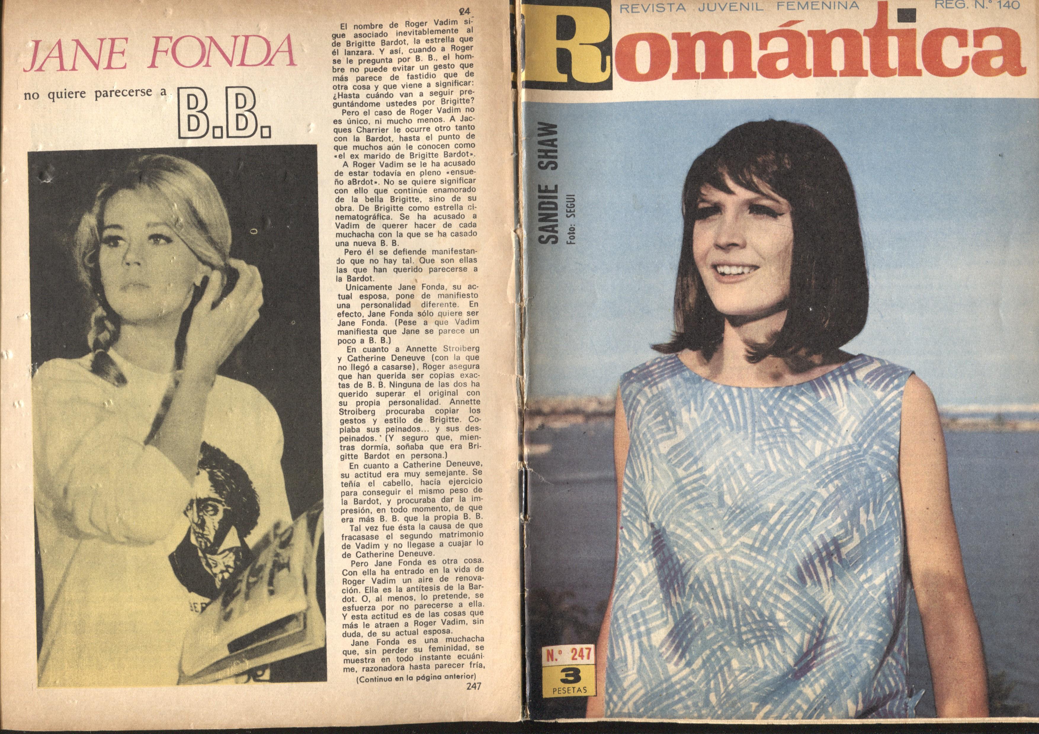 Romantica numero 247: cubierta con Sandie shaw, trasera ficha articulo sobre Jane Fonda