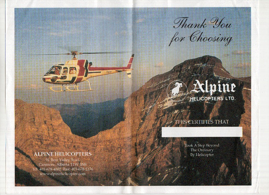 Papel Publicitario: ALPINE HELICOPTERS Ltd. - Certificado de Vuelo (sin nombre)