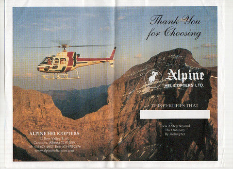 Papel Publicitario: ALPINE HELICOPTERS Ltd. - Certificado de Vuelo (sin nombre)