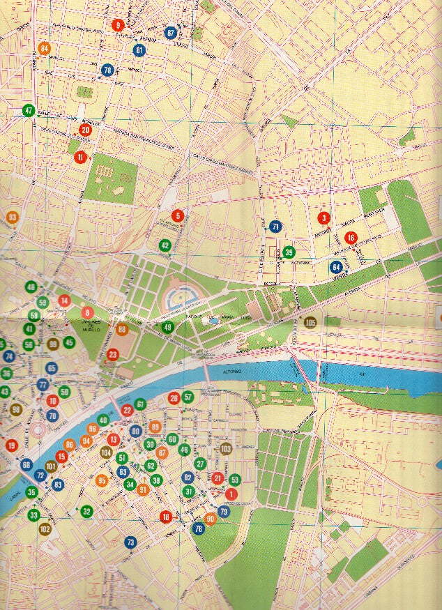 Mapa/Plano: SEVILLA - EL PIRIAPO, Plan Gastronomique de Seville, Restaurants (1992)