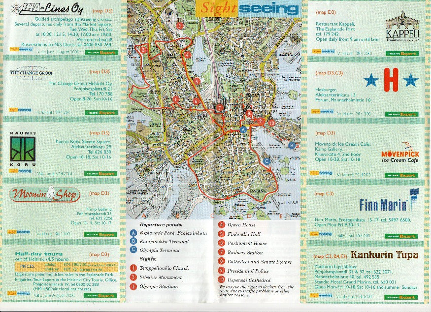Mapa/Plano Turistico: HELSINKI - Mapa Publicitario con Cupones de Descuento