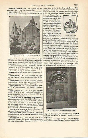 LAMINA ESPASA 14480: Escudo y vistas de Conques Lerida