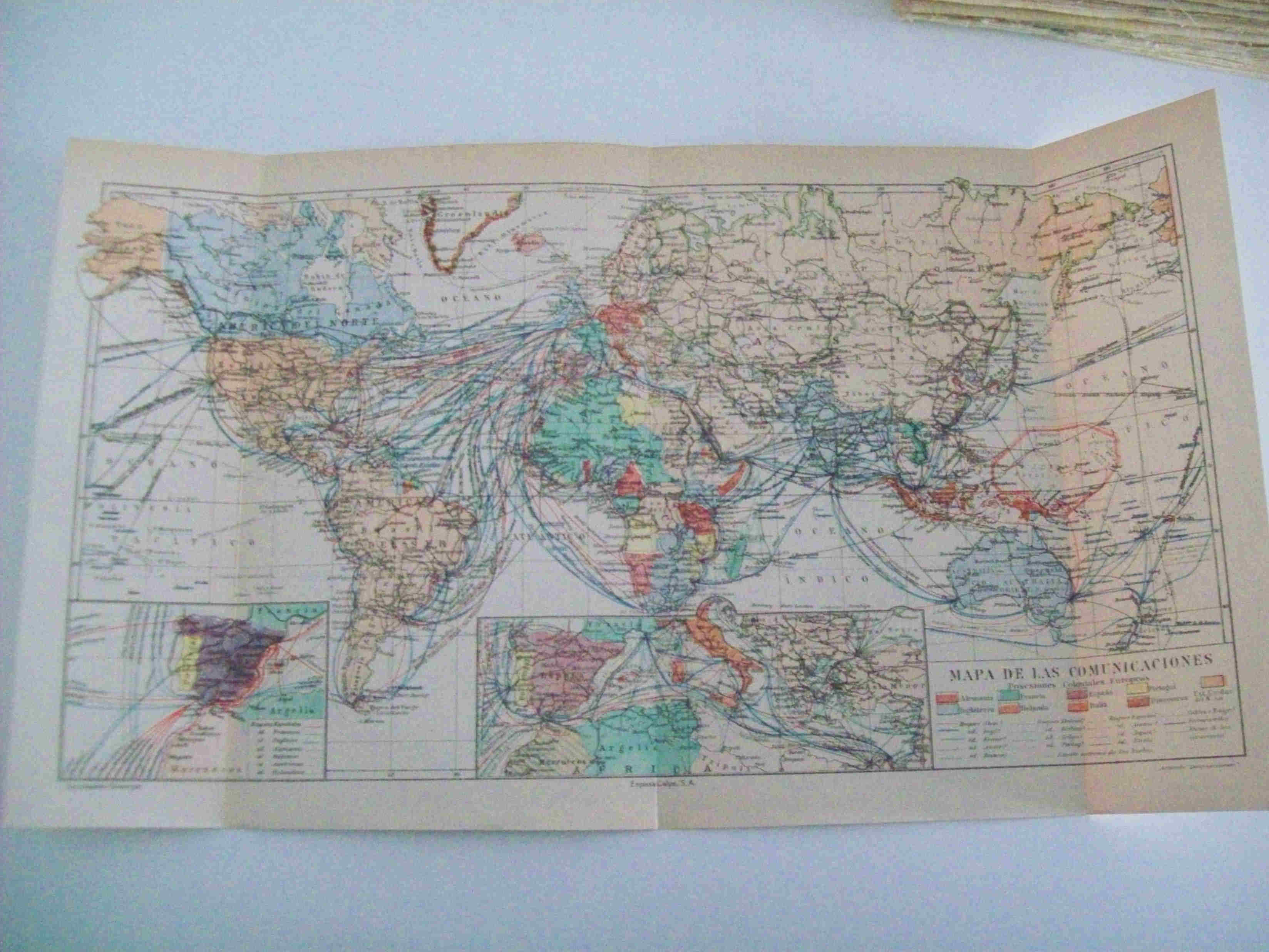 LAMINA ESPASA 14519: Mapa mundial de las comunicaciones