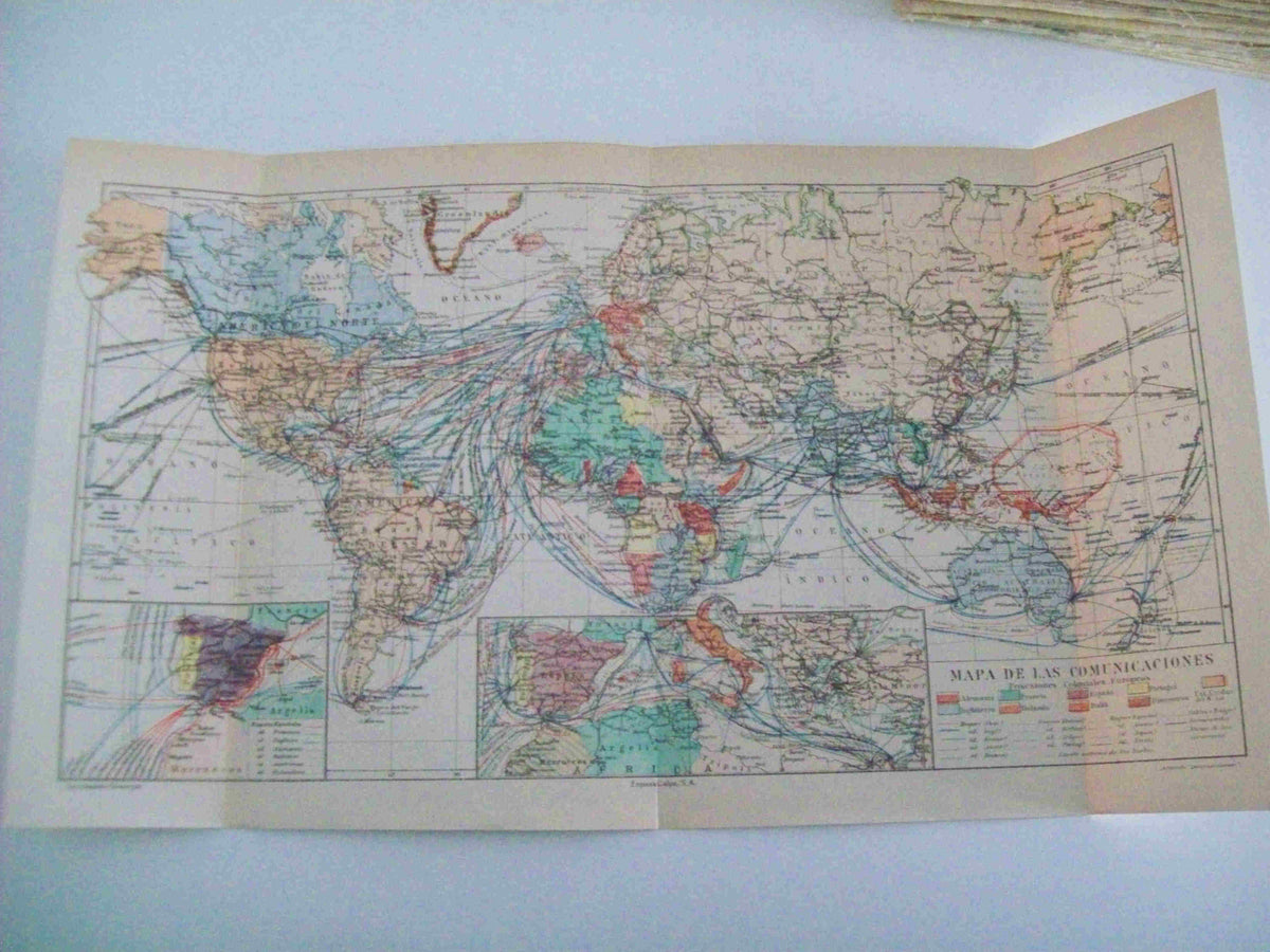 LAMINA ESPASA 14519: Mapa mundial de las comunicaciones