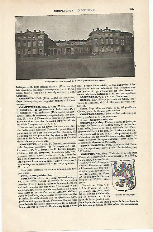 LAMINA ESPASA 14524: Palacio y escudo de Compiegne Francia