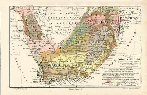 LAMINA ESPASA 14609: Mapa geologico de la Colonia del Cabo Africa