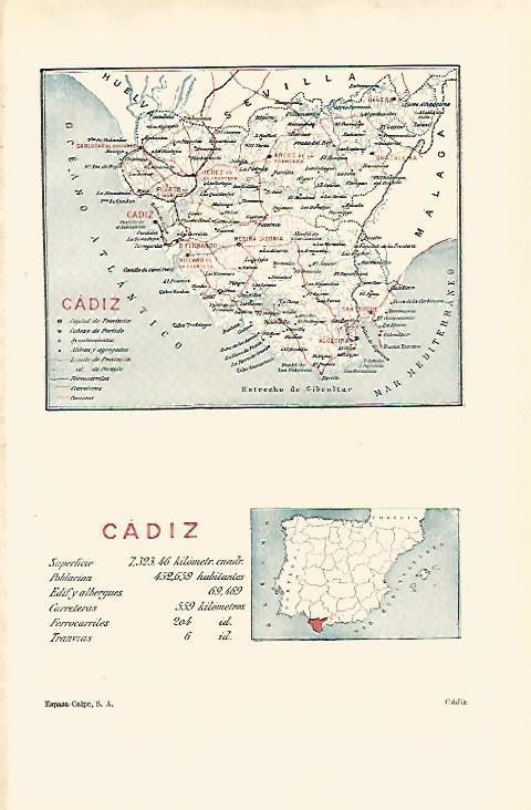 LAMINA ESPASA 14640: Mapa de la provincia de Cadiz