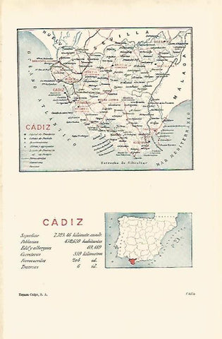 LAMINA ESPASA 14640: Mapa de la provincia de Cadiz