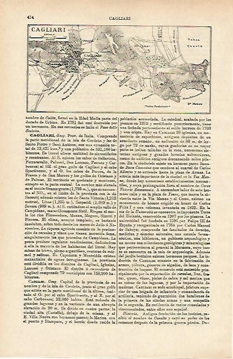 LAMINA ESPASA 14663: Mapa de Caglliari Italia