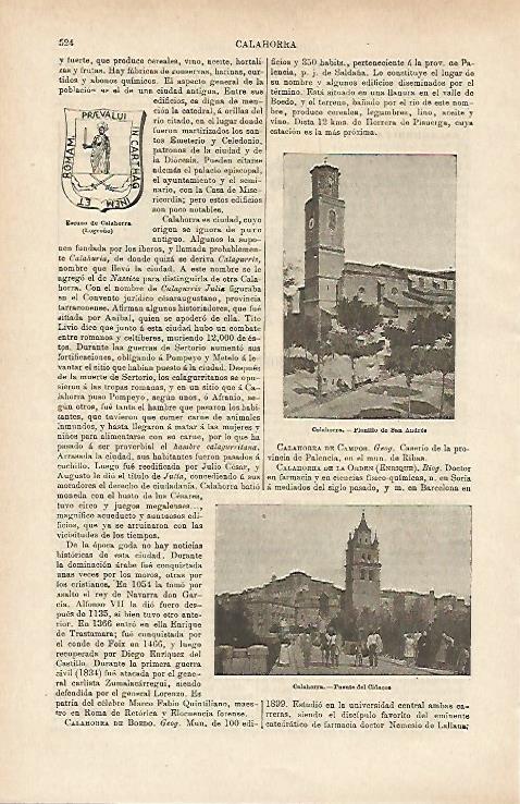 LAMINA ESPASA 14685: Escudo y vistas de Calahorra Rioja