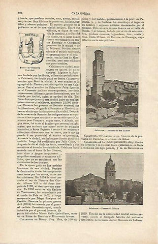 LAMINA ESPASA 14685: Escudo y vistas de Calahorra Rioja