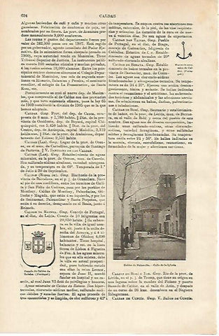 LAMINA ESPASA 14706: Escudo de Calde de Rainba Portugal e Iglesia de Caldes de Malavella Girona