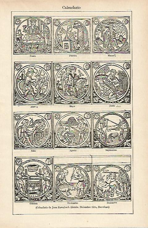 LAMINA ESPASA 14719: Calendario de Juan Rosenbach Aleman de 1514