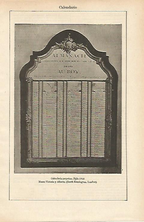 LAMINA ESPASA 14720: Calendario perpetuo del siglo XVIII