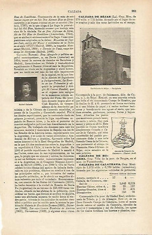 LAMINA ESPASA 14738: La Calzada de Bejar (Salamanca) y escudo de Calzada de Clatrava Ciudad Real